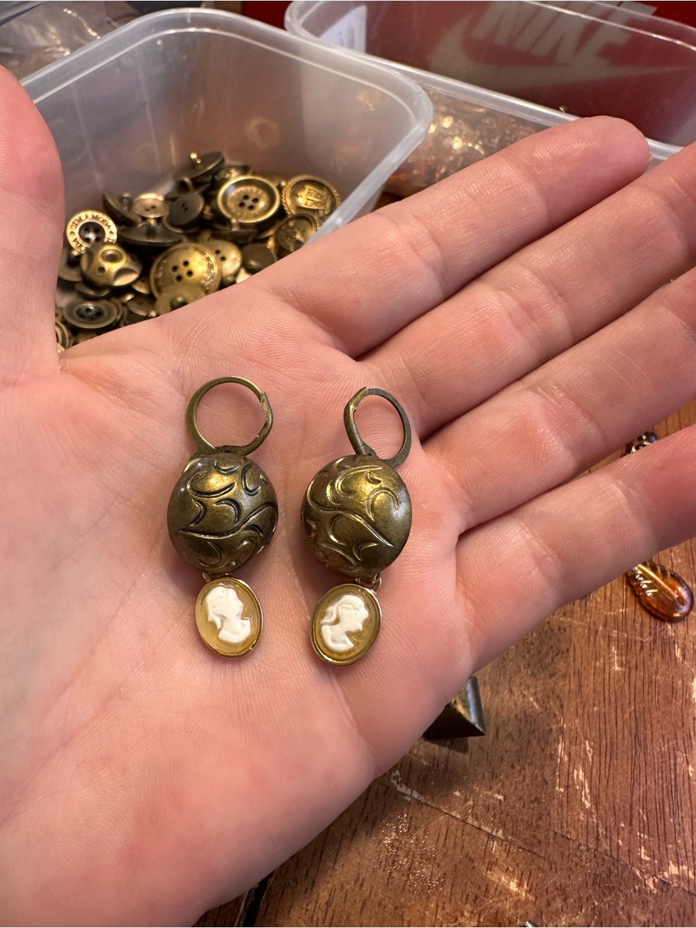 Antique-Style Gold Cameo Drop Earrings